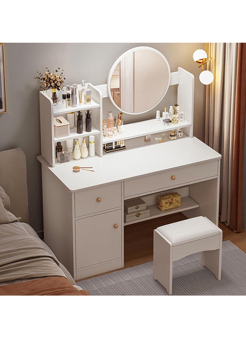 DubaiGallery Dressing Table with Mirror and Stool, Vanity Makeup Table, 4 Drawer 4 Shelves Storage Unit Cosmetic Bedroom Dresser Make Up Desk Stool for Bedroom Furniture  - Image 1