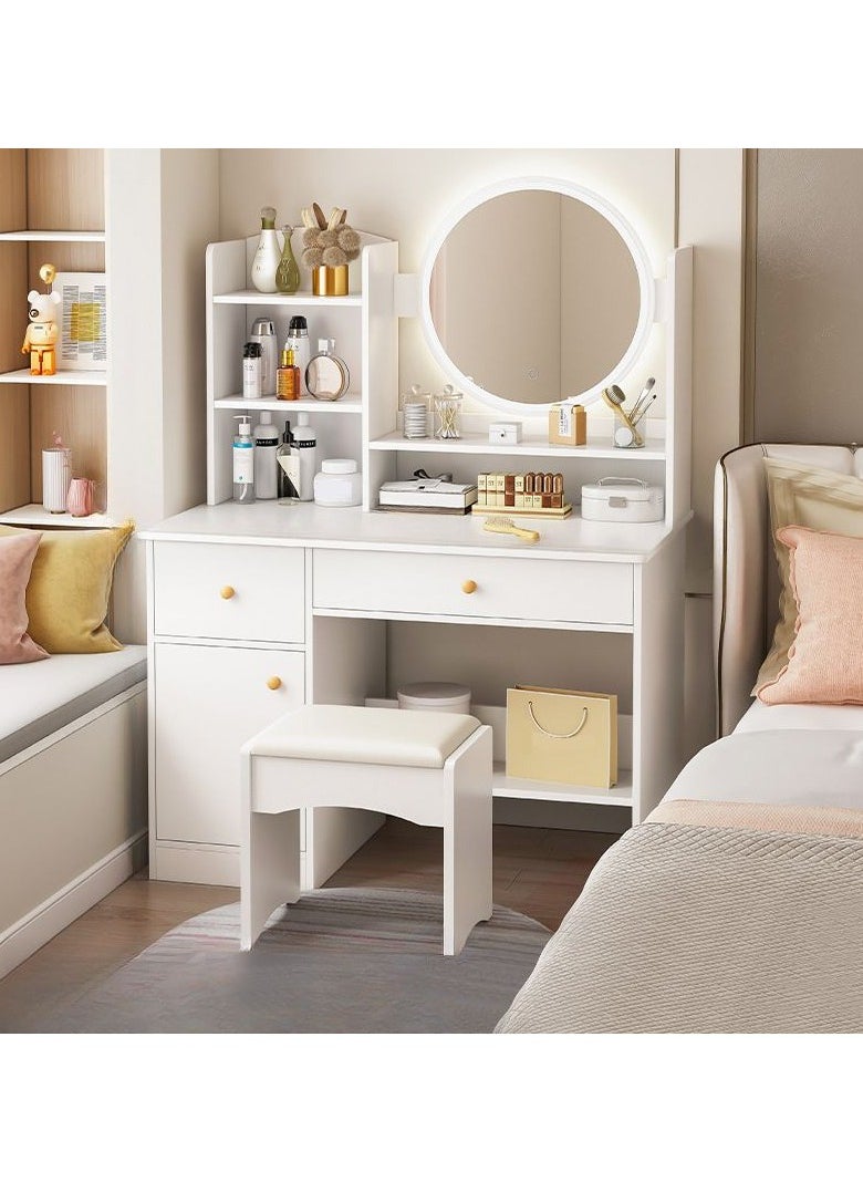 DubaiGallery Dressing Table with Mirror and Stool, Vanity Makeup Table, 4 Drawer 4 Shelves Storage Unit Cosmetic Bedroom Dresser Make Up Desk Stool for Bedroom Furniture  - Image 2