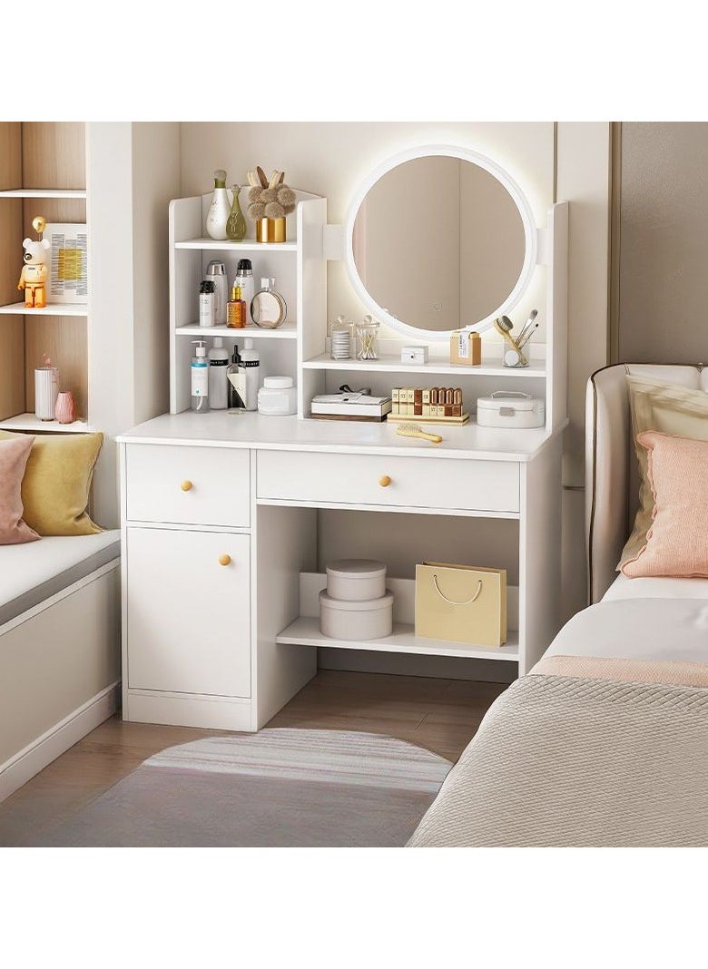 DubaiGallery Dressing Table with Mirror and Stool, Vanity Makeup Table, 4 Drawer 4 Shelves Storage Unit Cosmetic Bedroom Dresser Make Up Desk Stool for Bedroom Furniture  - Image 3
