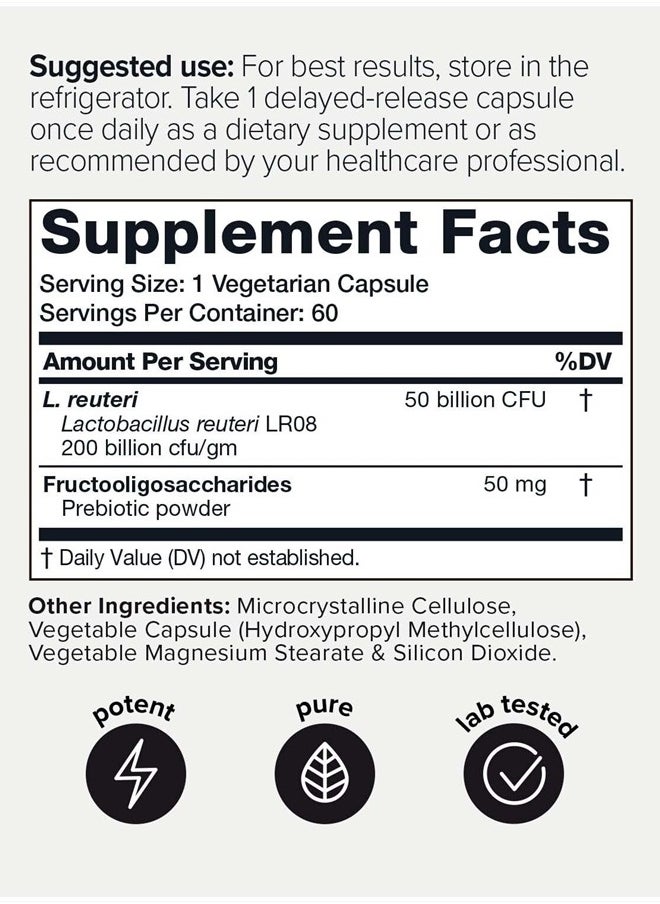 Toniiq - 50 Billion CFU Lactobacillus Reuteri Probiotic 50mg per Serving - L Reuteri Probiotics - Highest CFU Count Lactobacillus Reuteri Probiotic - 60 Vegetarian Capsules - 60 Servings - Image 1