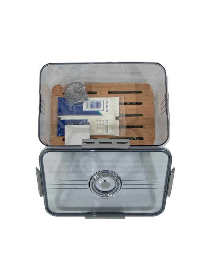 Cigar Humidor Medium Size, Built-in Cedar Wood Lining with High Precision Hygrometer and Humidifier, Transparent Glass Cigar Storage Box (M) - Image 1
