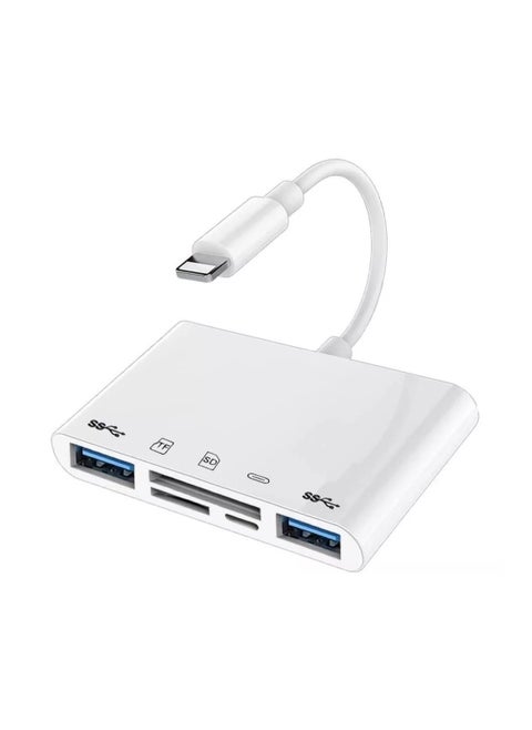 Lightning to SD Card Reader for iPhone,USB Camera Adapter 5 in 1 USB Female OTG Adapter Compatible SD/TF Card, Memory Card Reader with Portable USB Adapter, SD Card Adapter with Fast Charging Port