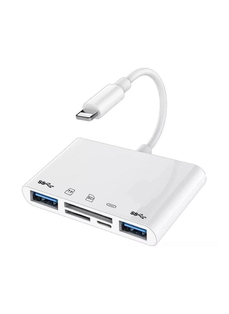 Lightning to SD Card Reader for iPhone,USB Camera Adapter 5 in 1 USB Female OTG Adapter Compatible SD/TF Card, Memory Card Reader with Portable USB Adapter, SD Card Adapter with Fast Charging Port