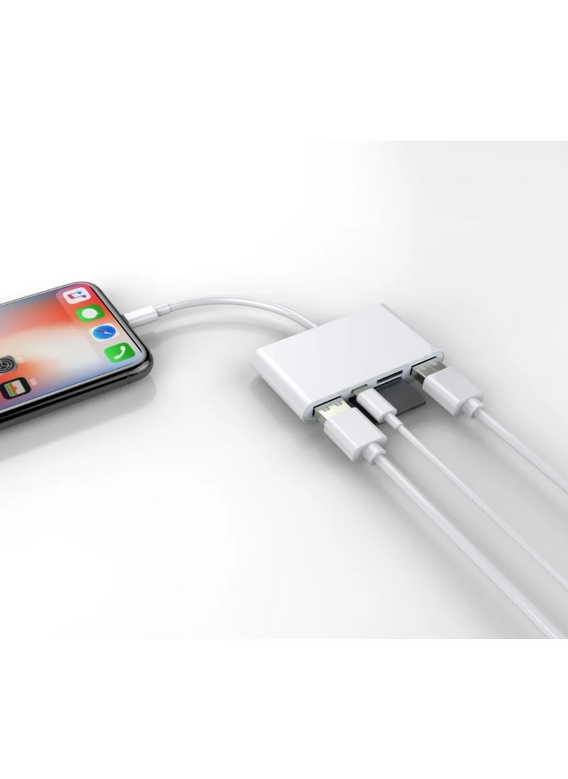 Lightning to SD Card Reader for iPhone,USB Camera Adapter 5 in 1 USB Female OTG Adapter Compatible SD/TF Card, Memory Card Reader with Portable USB Adapter, SD Card Adapter with Fast Charging Port