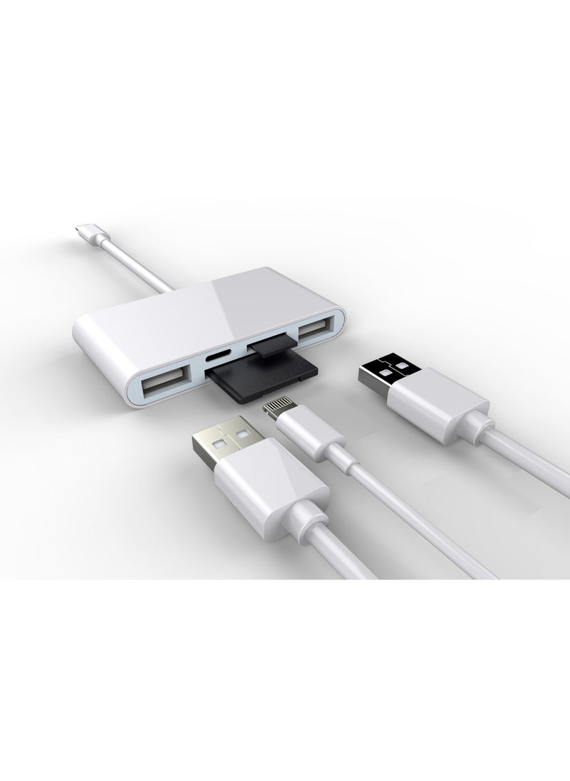 Lightning to SD Card Reader for iPhone,USB Camera Adapter 5 in 1 USB Female OTG Adapter Compatible SD/TF Card, Memory Card Reader with Portable USB Adapter, SD Card Adapter with Fast Charging Port