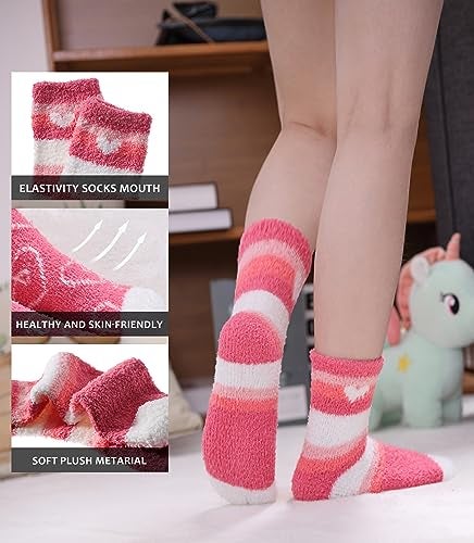 SDBING Fuzzy Socks for Women Soft Fluffy Home Sleeping Socks Cozy Warm Slipper Socks 6 or 5 Pairs (5 Pairs Pink Hearts) - Image 2