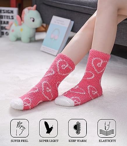 SDBING Fuzzy Socks for Women Soft Fluffy Home Sleeping Socks Cozy Warm Slipper Socks 6 or 5 Pairs (5 Pairs Pink Hearts) - Image 5