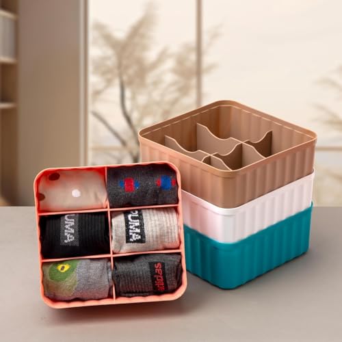 Episkey 6-Compartment Wardrobe Organizer drawers organisers for Underwear, Socks, Bras, Ties, Scarves & Undergarments,storage box and organiser, Socks organizer Socks Tray (3 Pcs,Multicolor) - Image 1
