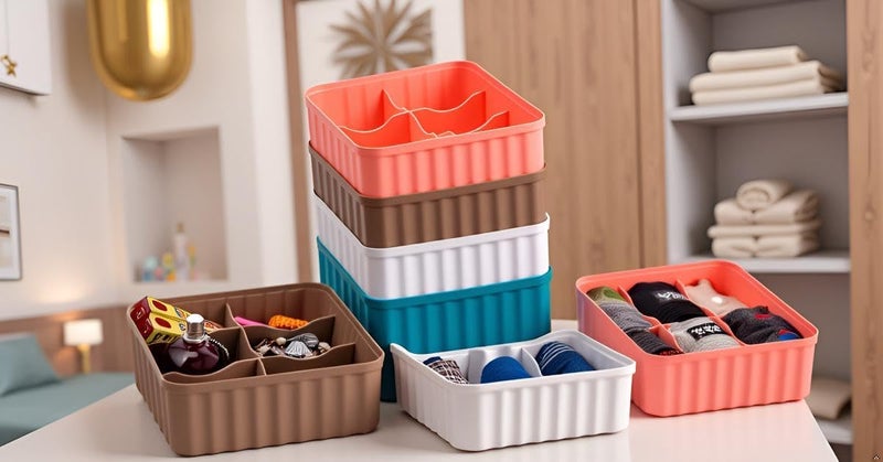 Episkey 6-Compartment Wardrobe Organizer drawers organisers for Underwear, Socks, Bras, Ties, Scarves & Undergarments,storage box and organiser, Socks organizer Socks Tray (3 Pcs,Multicolor) - Image 4