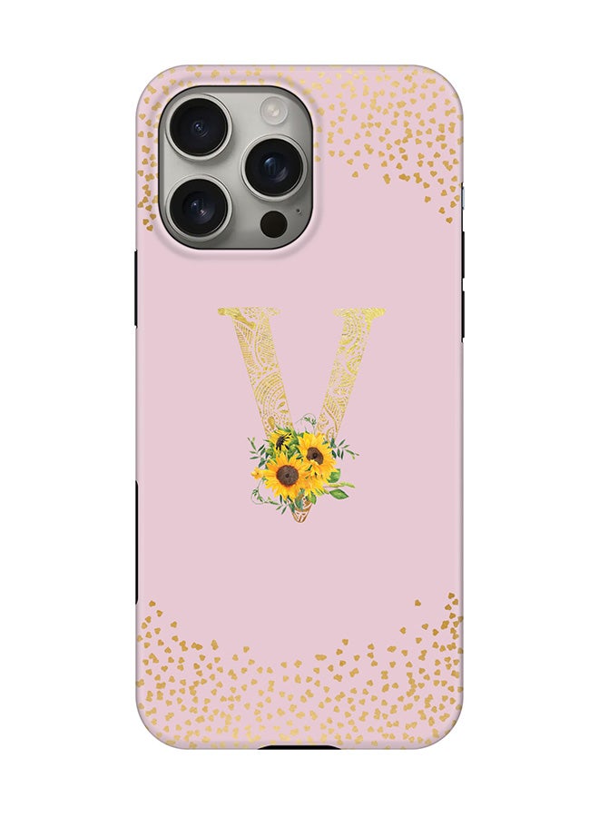 Stylizedd Tough Pro Magnetic Case for iPhone 16 Pro Max, Dual Layer hybrid PC + TPU Mobile Cover Matte - Custom Floral Monogram - V  (Pink ) - Image 1