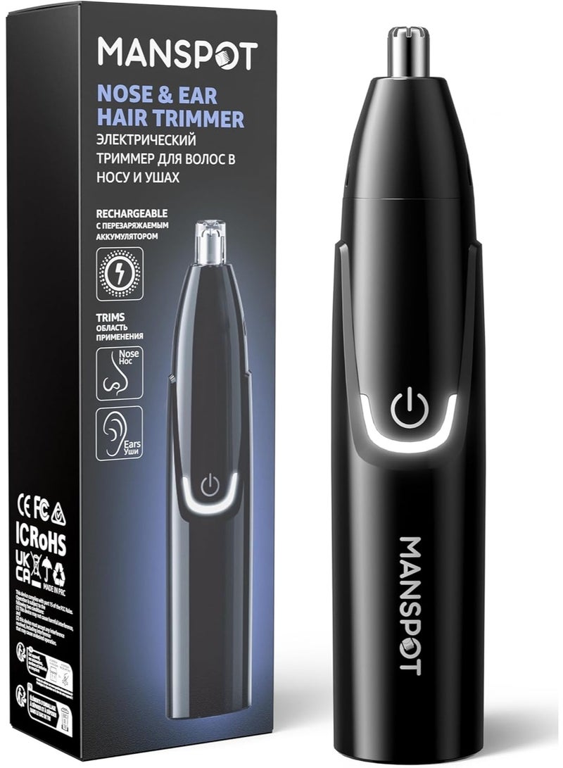 MANSPOT Nose & Ear Hair Trimmer for Men – Painless Nose Hair Trimmer Rechargeable with 8000-RPM Powerful Motor, Dual-Edge Blades, IPX6 Waterproof, USB-C Charging, 90min Runtime & Detachable Head