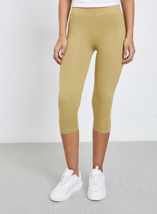 Styli Elastic Waistband Basic Capri Length Leggings - Image 2