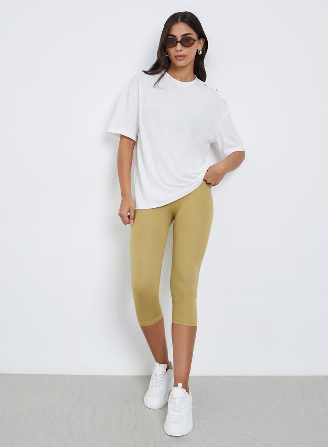 Styli Elastic Waistband Basic Capri Length Leggings - Image 1