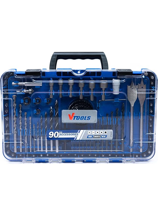 VTOOLS 90 Piece Drill Bit Set With Hss Bits And Storage Case For Metal Wood And Concrete Drilling Vt3103 - Image 1