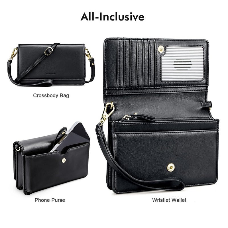 nuoku Crossbody Bag for Women Cellphone Small Little Purse with Credit Card Slots Lightweight Leather Wristlet Wallet, Black - Image 5