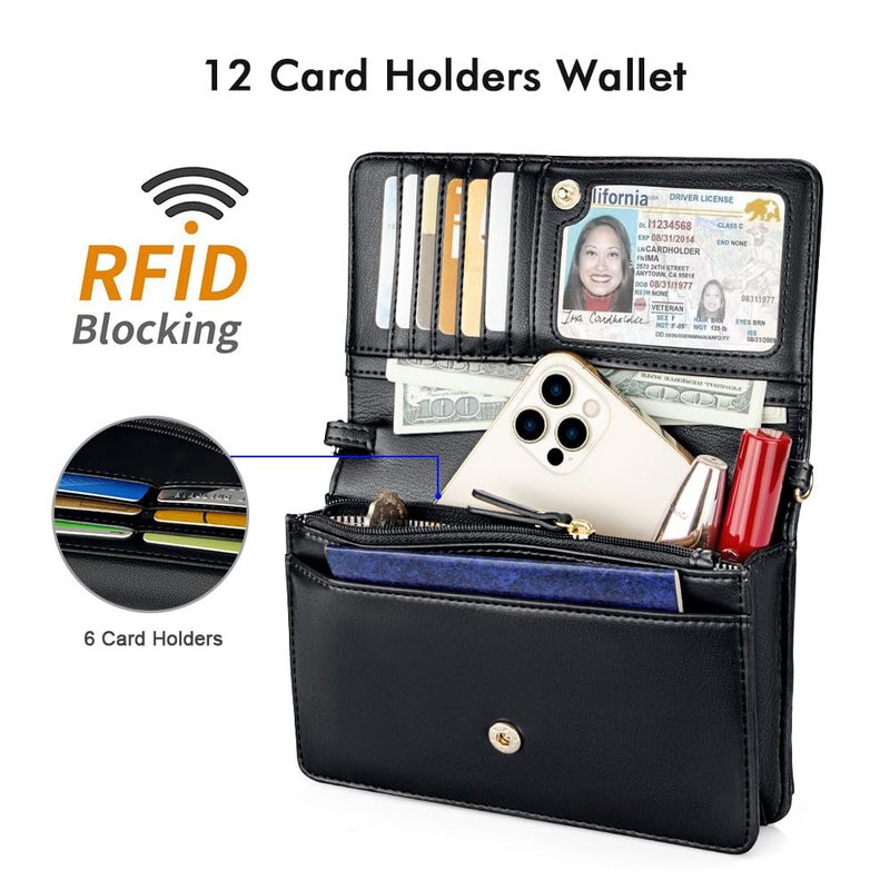 nuoku Crossbody Bag for Women Cellphone Small Little Purse with Credit Card Slots Lightweight Leather Wristlet Wallet, Black - Image 4