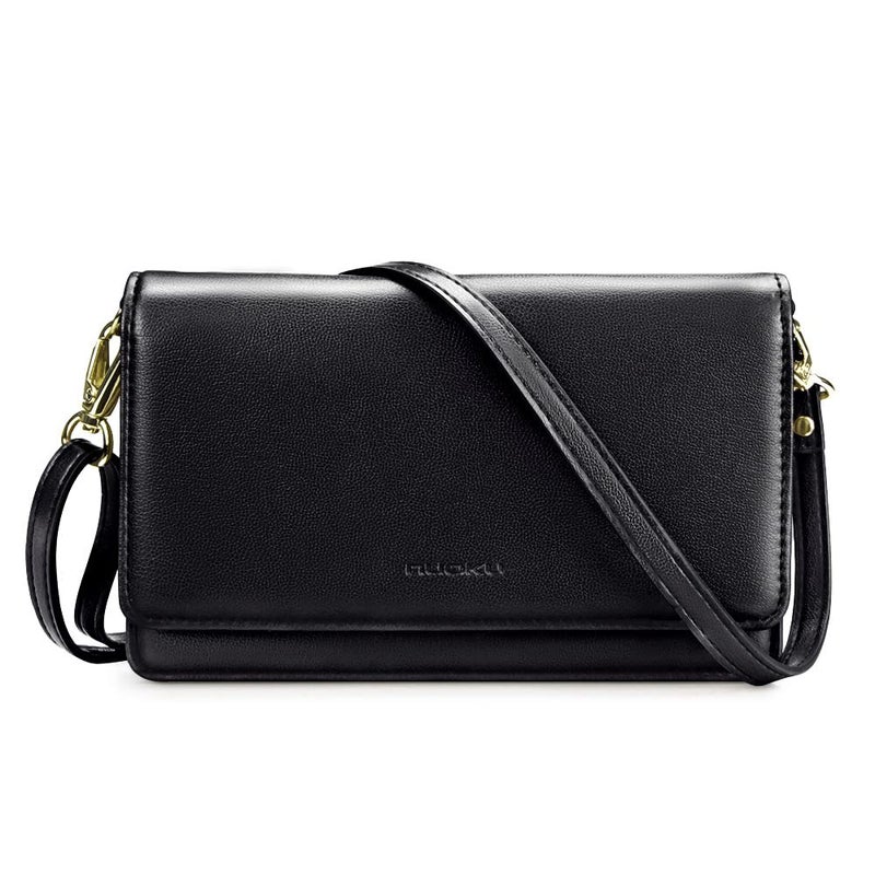 nuoku Crossbody Bag for Women Cellphone Small Little Purse with Credit Card Slots Lightweight Leather Wristlet Wallet, Black - Image 1
