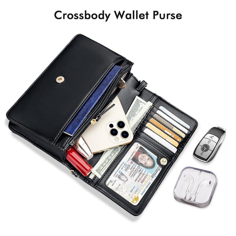nuoku Crossbody Bag for Women Cellphone Small Little Purse with Credit Card Slots Lightweight Leather Wristlet Wallet, Black - Image 3