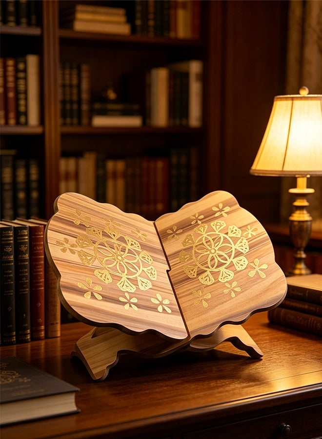 حامل كتب قابل للطي، مناسب لعرض المجلات والكتب والوصفات العربية، هدية (لون الخشب) - Image 5