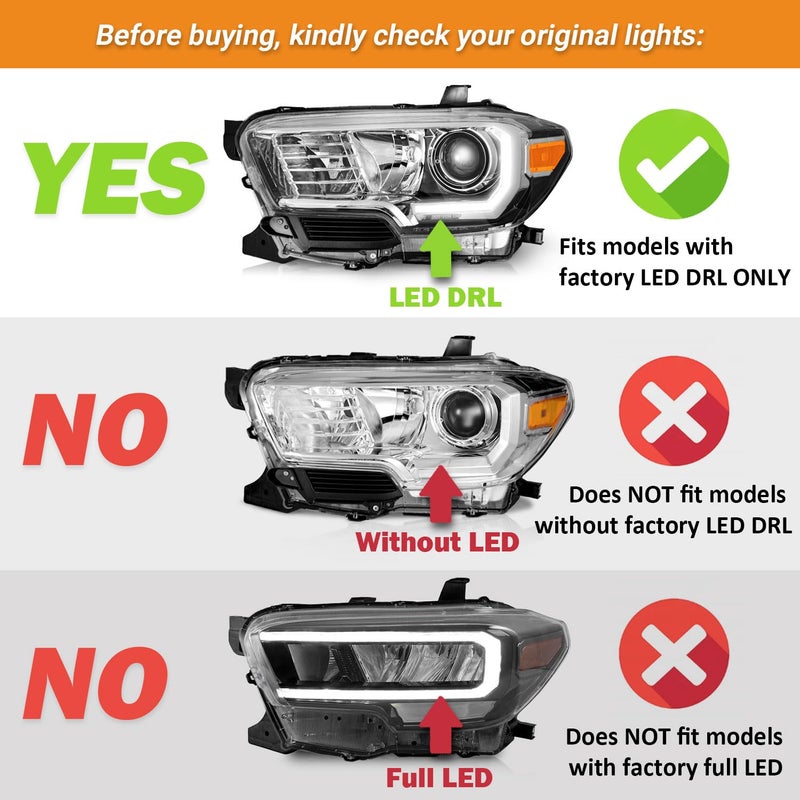 WEELMOTO Fits Factory DRL Headlights for 2016-2022 Toyota Tacoma TRD/Limited, Headlight Compatible with 2016 2017 2018 2019 2020 2021 2022 Tacoma Replacement Black Housing - Image 2