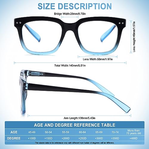 CHOFILORD 6 Pack Fashion Reading Glasses for Women Men Blue Light Blocking Oversized Square Readers with Spring Hinge (6 Pack Colorful B, 2.25) - Image 4