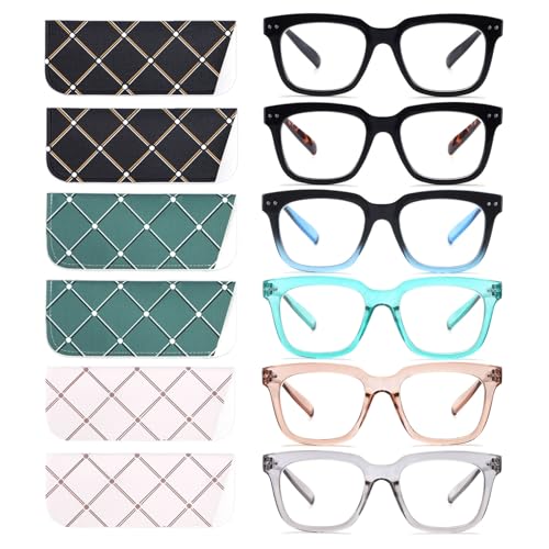 CHOFILORD 6 Pack Fashion Reading Glasses for Women Men Blue Light Blocking Oversized Square Readers with Spring Hinge (6 Pack Colorful B, 2.25) - Image 1