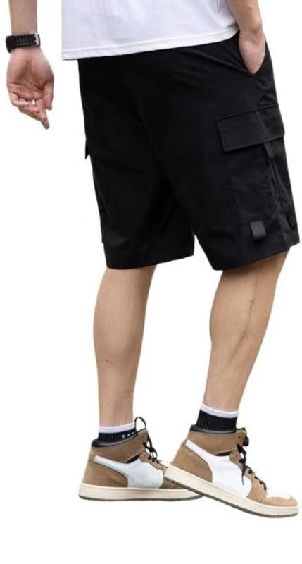 NoseQueen Men Fashion Cotton Shorts Pant for Men, Relaxed Fit Drawstring Waist Casual Half Pant for Man Black - Image 2