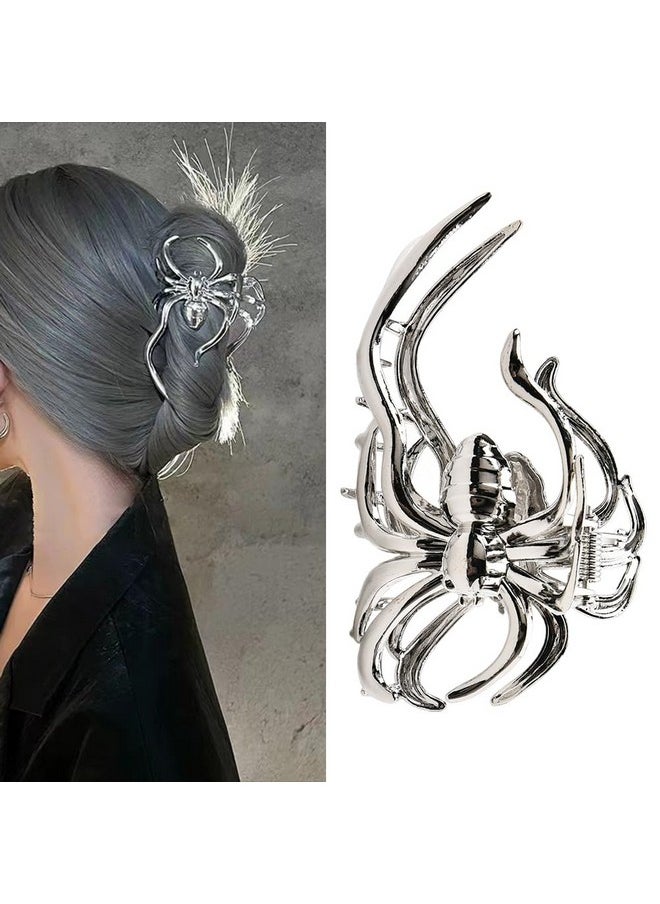 Sisadodo Spider Hair Claw Clips for Women Gothic Hair Clip Pin for Thick Thin Hair Punk Hair Barrettes Accessories for Women Big Spider Shark Clips Halloween Party Decorations for Women Silver Metal Hair Jaw  - Image 1