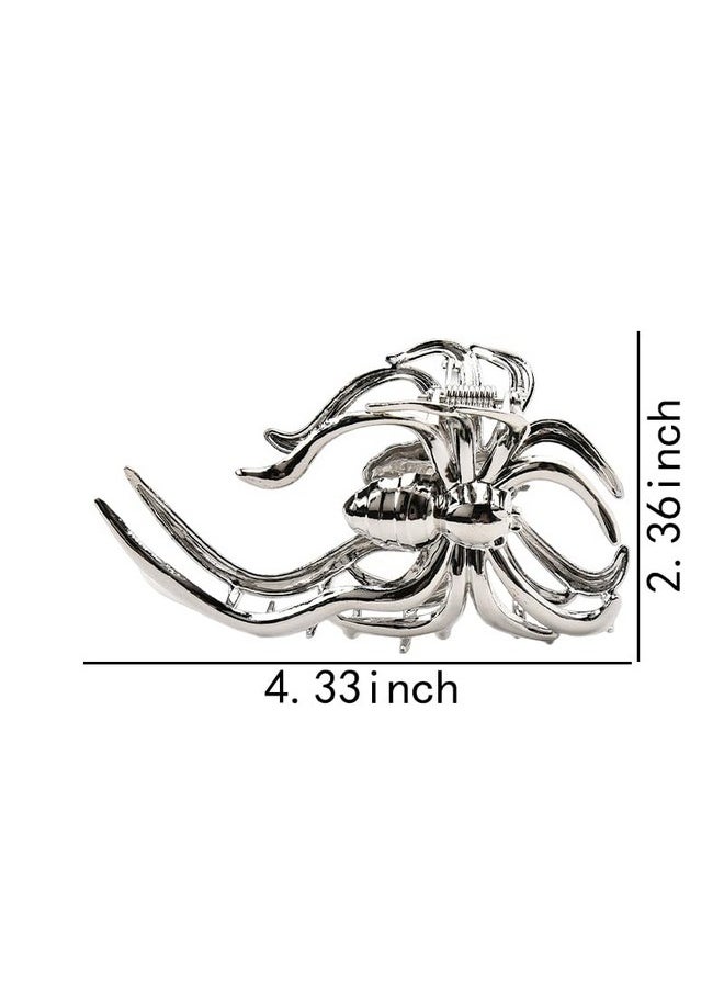 Sisadodo Spider Hair Claw Clips for Women Gothic Hair Clip Pin for Thick Thin Hair Punk Hair Barrettes Accessories for Women Big Spider Shark Clips Halloween Party Decorations for Women Silver Metal Hair Jaw  - Image 2