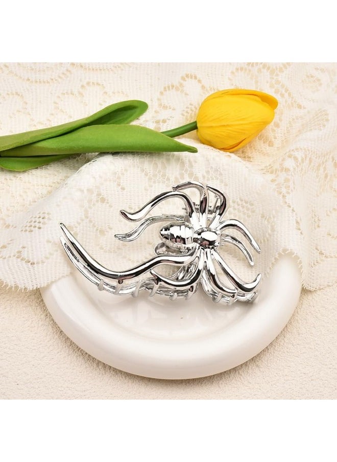 Sisadodo Spider Hair Claw Clips for Women Gothic Hair Clip Pin for Thick Thin Hair Punk Hair Barrettes Accessories for Women Big Spider Shark Clips Halloween Party Decorations for Women Silver Metal Hair Jaw  - Image 5