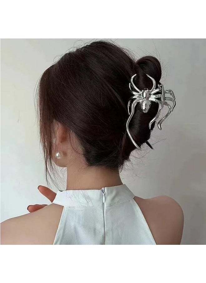 Sisadodo Spider Hair Claw Clips for Women Gothic Hair Clip Pin for Thick Thin Hair Punk Hair Barrettes Accessories for Women Big Spider Shark Clips Halloween Party Decorations for Women Silver Metal Hair Jaw  - Image 3