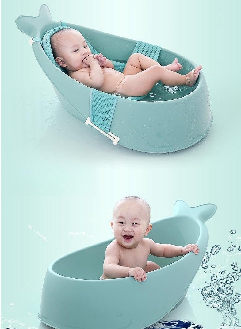 بلومنغ تايم حوض استحمام للأطفال على شكل حوت مع وسادة شبكية وفتحة تصريف وتصميم مانع للانزلاق - أخضر - Image 3