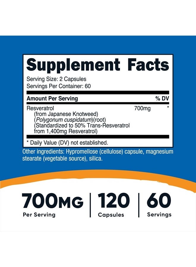 Nutricost ريسفيراترول 700 مجم، 120 كبسولة - نباتي، خالٍ من الجلوتين، غير معدّل وراثيًا - Image 4