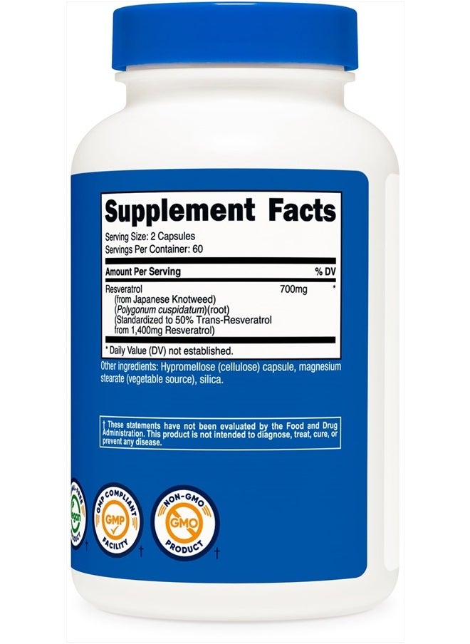 Nutricost - Resveratrol 700mg, 120 Capsules - Vegan, Gluten Free, Non-GMO - Image 1