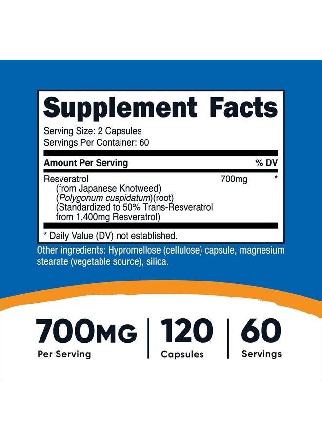 Nutricost - Resveratrol 700mg, 120 Capsules - Vegan, Gluten Free, Non-GMO - Image 1