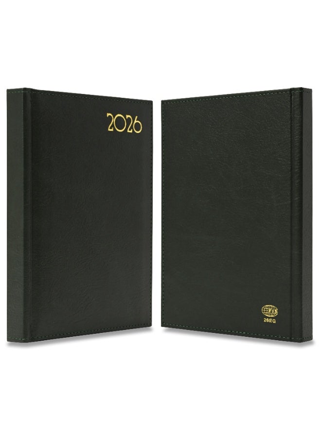 FIS 2026 Diary, Golden A5 Size Diary(148x210mm), Italian PU Materials, 1 Side Padded & Sewn Cover, Gilded Edges, English, 70gsm Italian Ivory Paper, Green Color-FSDI26EG26GR - Image 2