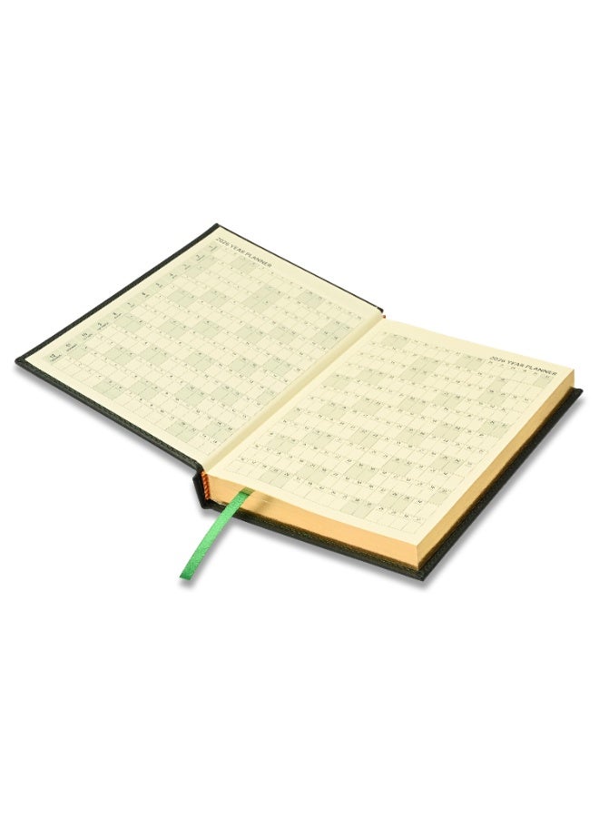 FIS 2026 Diary, Golden A5 Size Diary(148x210mm), Italian PU Materials, 1 Side Padded & Sewn Cover, Gilded Edges, English, 70gsm Italian Ivory Paper, Green Color-FSDI26EG26GR - Image 3