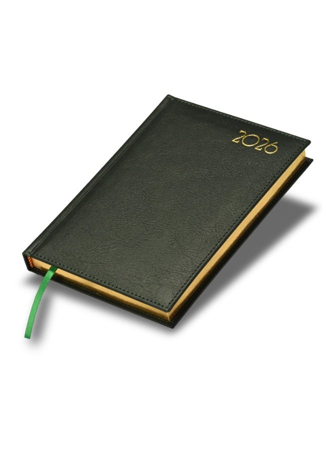 FIS 2026 Diary, Golden A5 Size Diary(148x210mm), Italian PU Materials, 1 Side Padded & Sewn Cover, Gilded Edges, English, 70gsm Italian Ivory Paper, Green Color-FSDI26EG26GR - Image 1