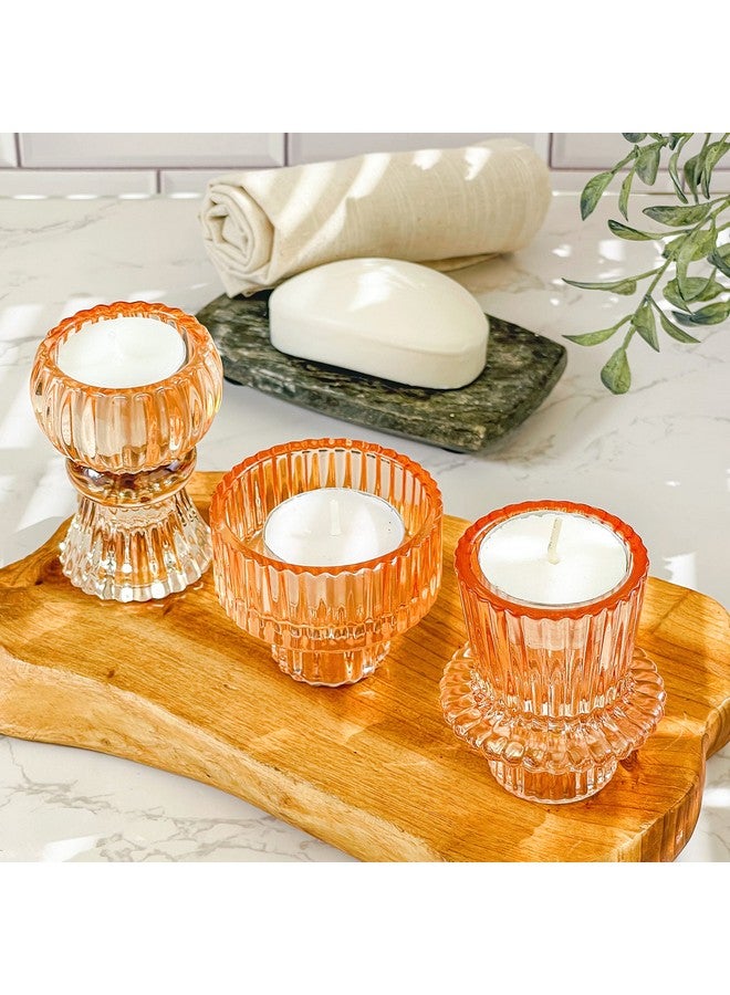 Kate Aspen Doube Sided Vintage Ribbed Rose Gold Pink Glass Candlestick Holders, Pillar Candle, Tealight & Votive Candle Holders (Set of 6, 3 Sizes), Dining Table Decor, Shelf Decor, Centerpiece - Image 2
