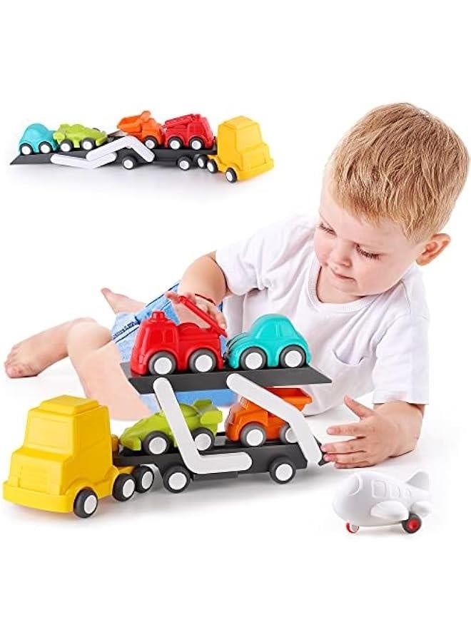 Car Carrier Truck Toy for Toddler 1-3, Baby Push Go Cars for 2 Year Old Boys, Big Transport Flatbed Trailer Truck Set W/ 5 Play Vehicles, Birthday Gift 1 2 3 4 Yr Kids Girls Children - Image 5