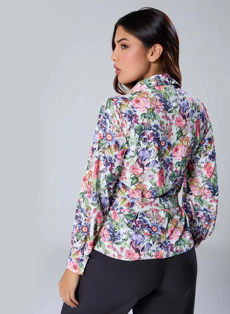 Zigzag  Long Sleeve Waist Tie Printed Top for Women | Best Price UAE