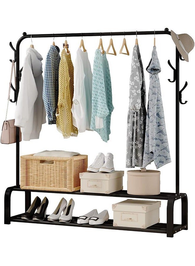 Freestanding Clothes Rack with Shelves and Shoe Storage, Metal, Black  - Image 1