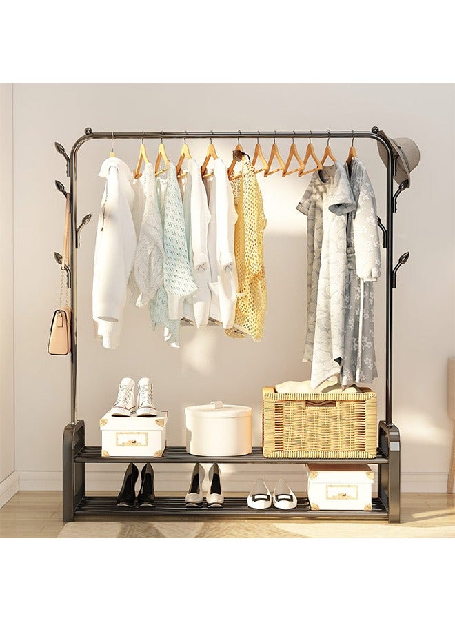 Freestanding Clothes Rack with Shelves and Shoe Storage, Metal, Black  - Image 2