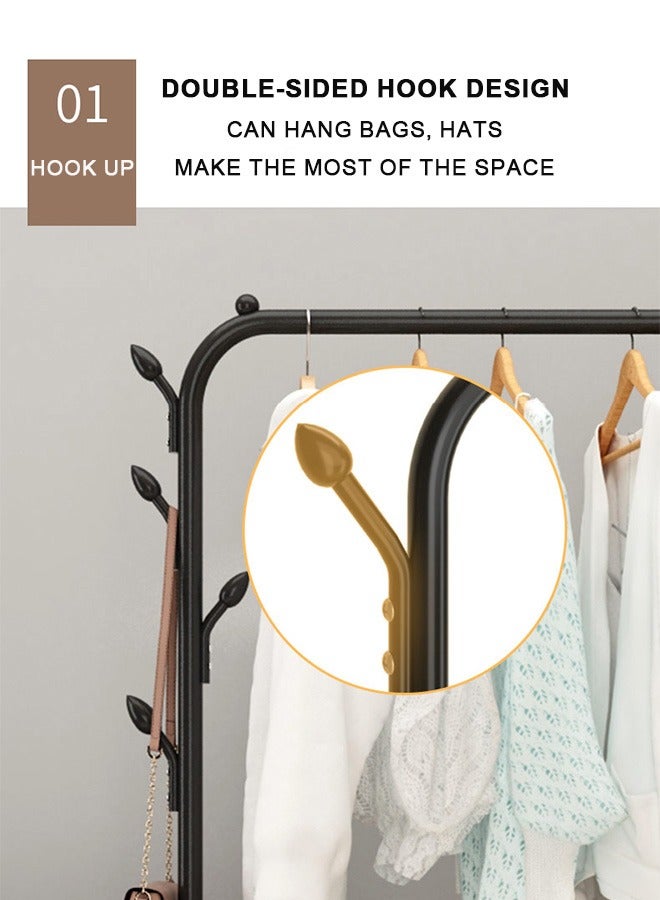 Freestanding Clothes Rack with Shelves and Shoe Storage, Metal, Black  - Image 4