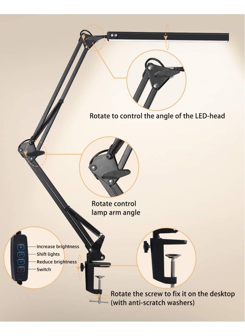Joshberg - LED Desk Lamp with Clamp and Round Base,Eye Caring Table Lamp with Swing Arm,3 Color Modes 10 Brightness Levels,Memory Function,Desk Light for Home Office - Image 1