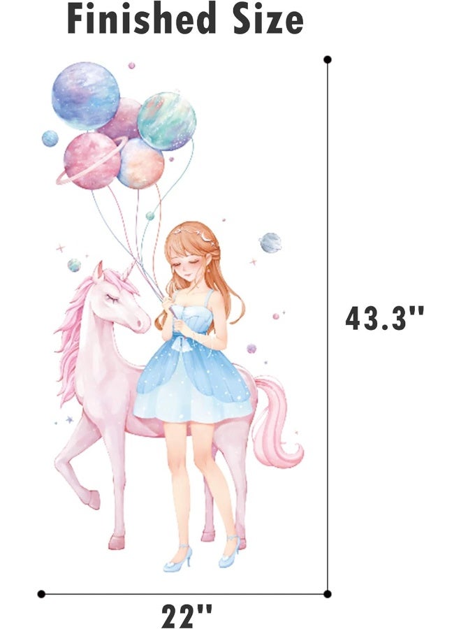 ROFARSO Colorful Cute Lovely Girl Maiden With Unicorn Balloon Planet Wall Stickers for Kids Peel and Stick Removable Wall Decals DIY Decorations Decor for Nursery Baby Girls Bedroom Playroom Living Room  - Image 4