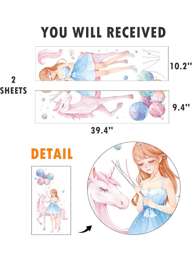 ROFARSO Colorful Cute Lovely Girl Maiden With Unicorn Balloon Planet Wall Stickers for Kids Peel and Stick Removable Wall Decals DIY Decorations Decor for Nursery Baby Girls Bedroom Playroom Living Room  - Image 5