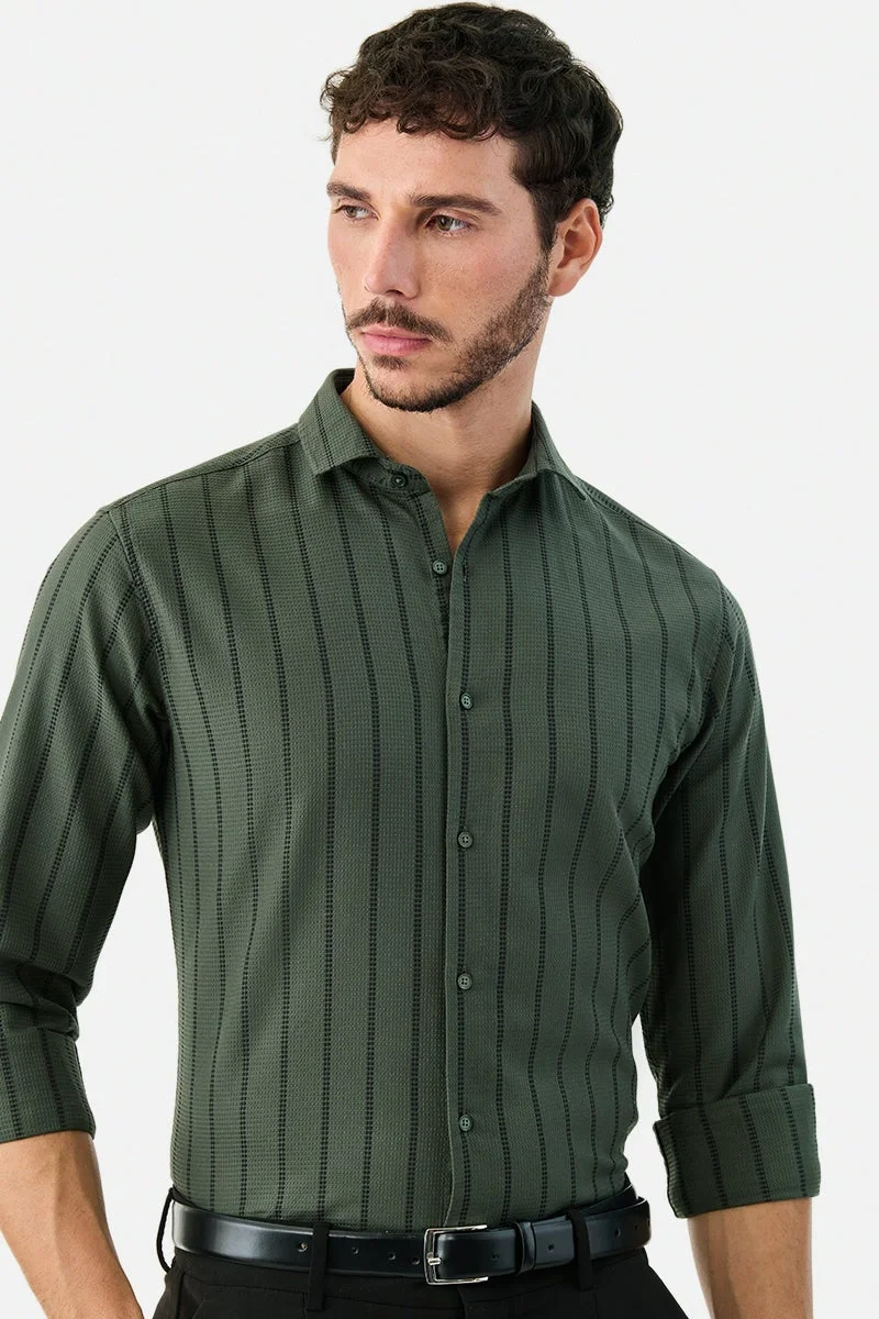 SNITCH Stripes 100% Cotton Slim Fit Shirt