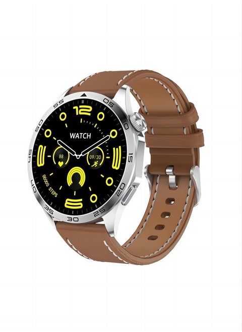 GT4 Smart Watch With Bluetooth Calling Function (Answer/Make Calls), Fitness Tracking Watch with Sleep Monitoring Function, Suitable for iPhone/Android, IP68 Waterproof (Leather Brown)