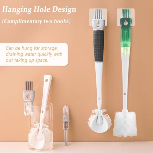 SQUISHCO Bottle Cleaner Brush, Silicone Bottle Cleaning Brush, Straw Cleaner Brush, Bottle Cleaner for Home and Kitchen Accessories Item Products with 2 Hooks (White) - Image 5